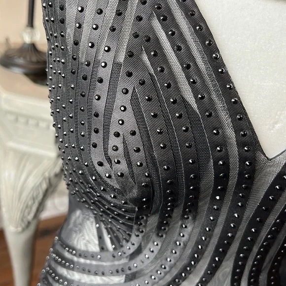 Alberto Makali Black Mesh, Ribbon and Crystal Studded Gown - Picture 3 of 13